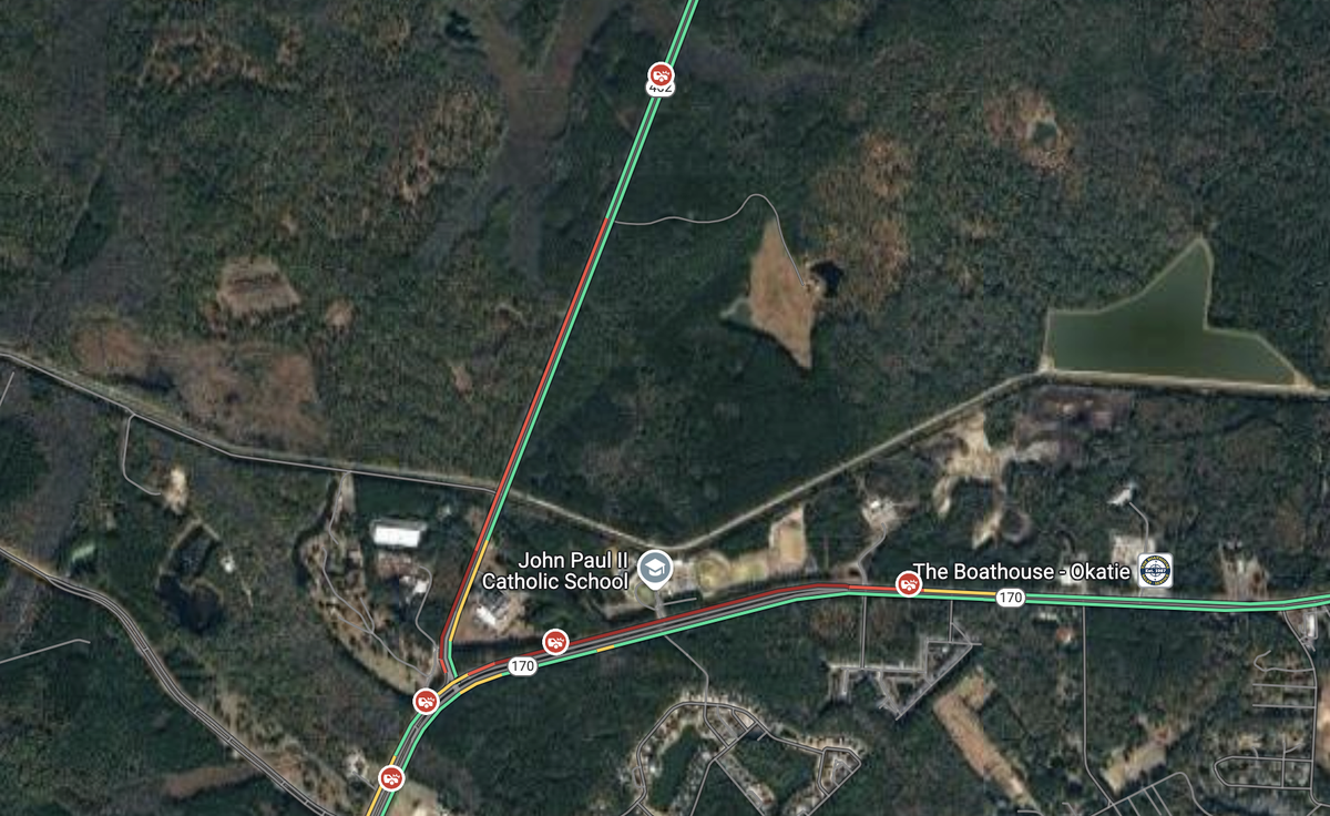 A vehicle collided with a pole and traffic signal at the intersection of Okatie Highway (S.C. 170) and Lowcountry Drive (S.C. 462), causing major traffic delays on both roadways Wednesday afternoon.