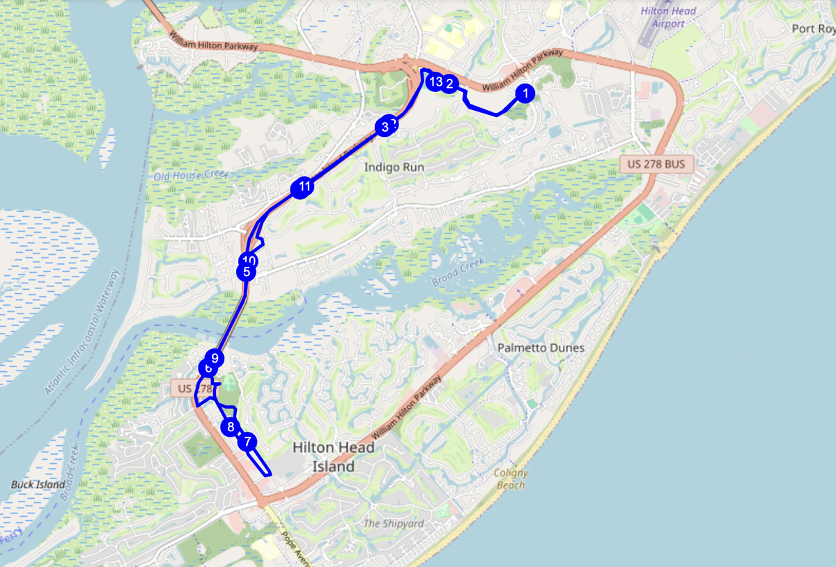 The Hilton Head Half Marathon in 2022 route took runners and walkers from the starting line at the island’s Jarvis Creek Park. Runners in the half-marathon crossed the bridge twice during the race, on the way out in the first half and a second time on the return route back along Highway 278.