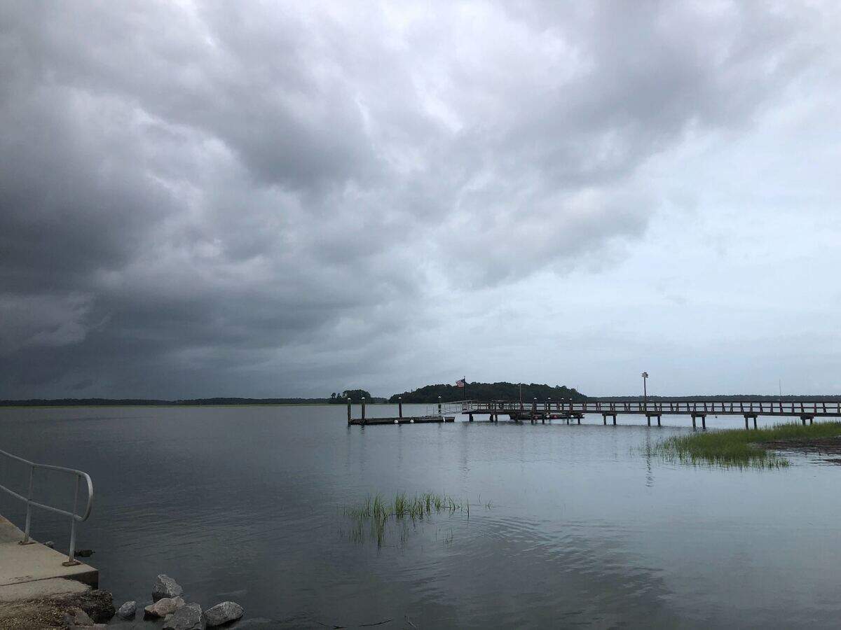 Clouds form over Alljoy Boat Landing in Bluffton Monday morning as the town prepares for Tropical Storm Isaias.