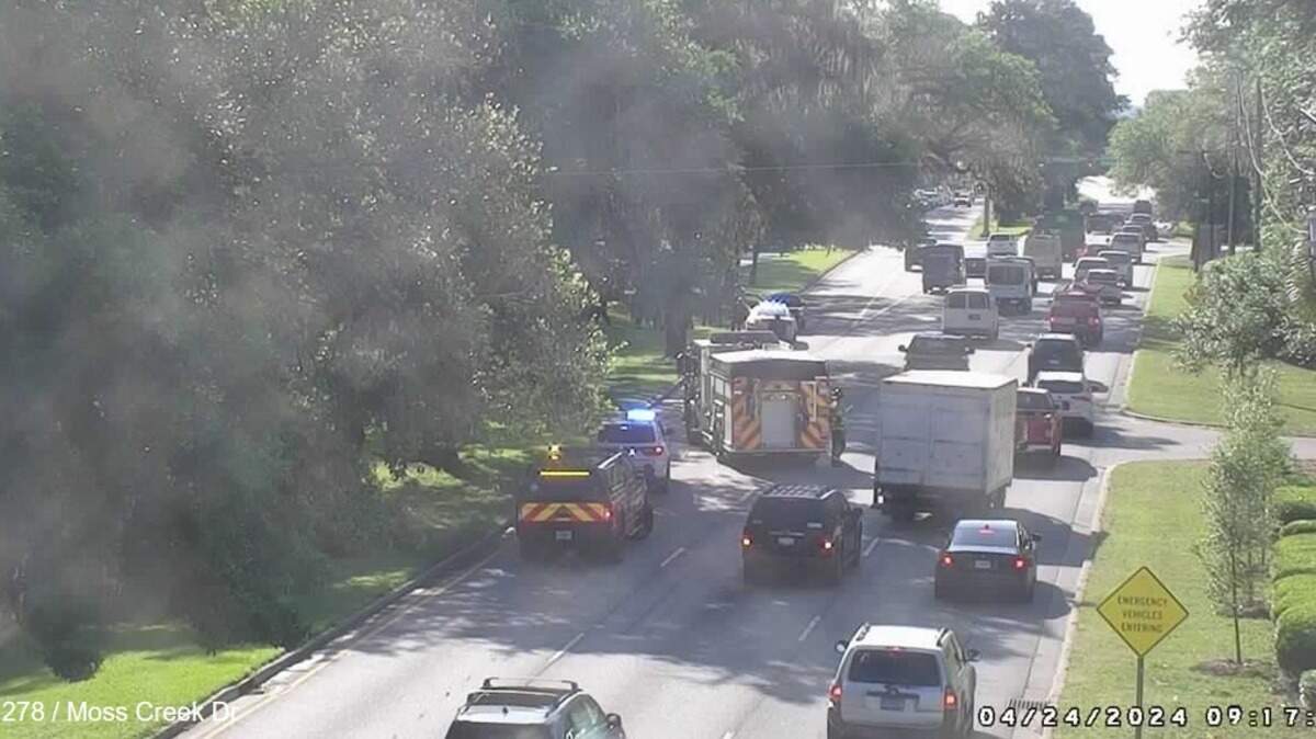 Traffic was blocked for about an hour Wednesday morning after a horse was hit by a pickup truck near Moss Creek.