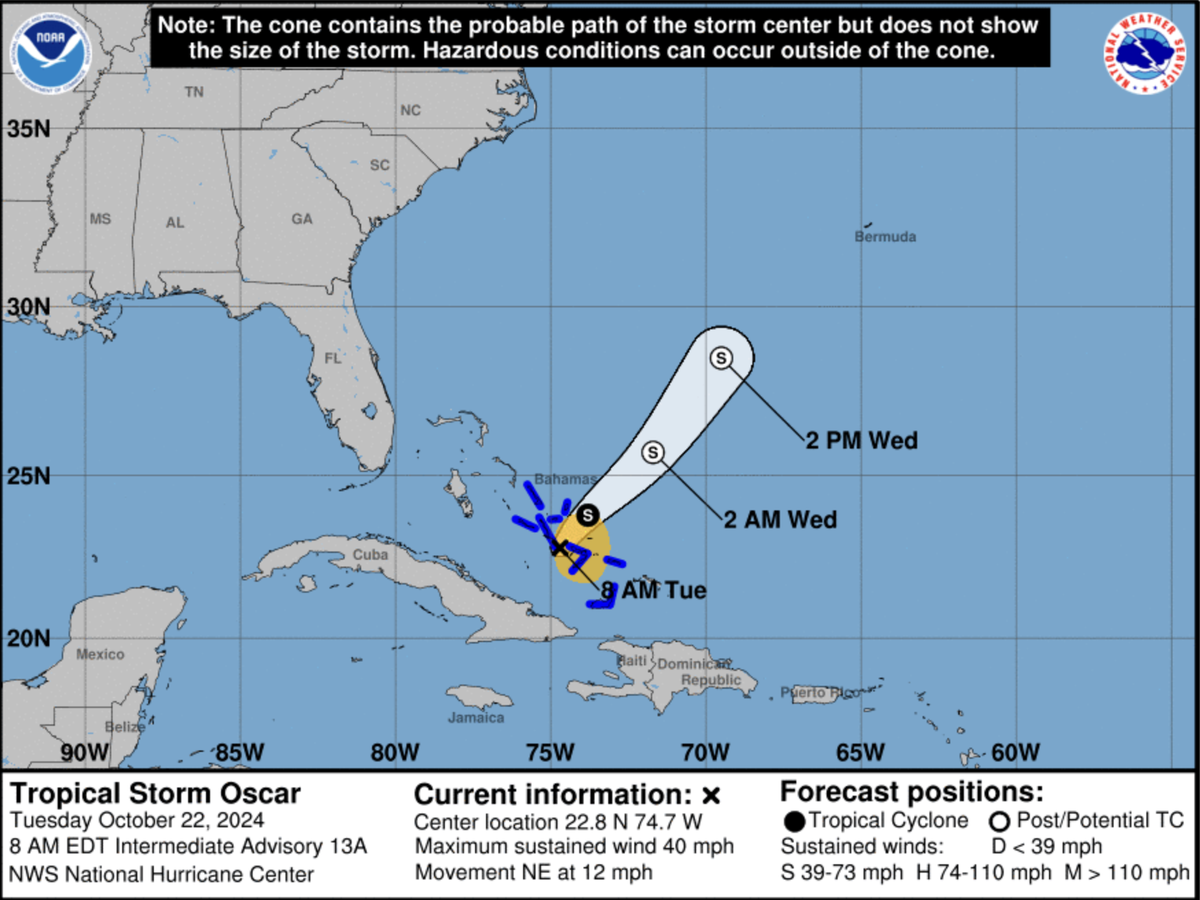 Oscar barely met the qualifications for a tropical storm Tuesday morning after forging a fatal path through Cuba on Sunday, Oct. 20, 2024. Meteorologists said the storm posed little to no risk to the southeastern U.S., including the Hilton Head Island area.