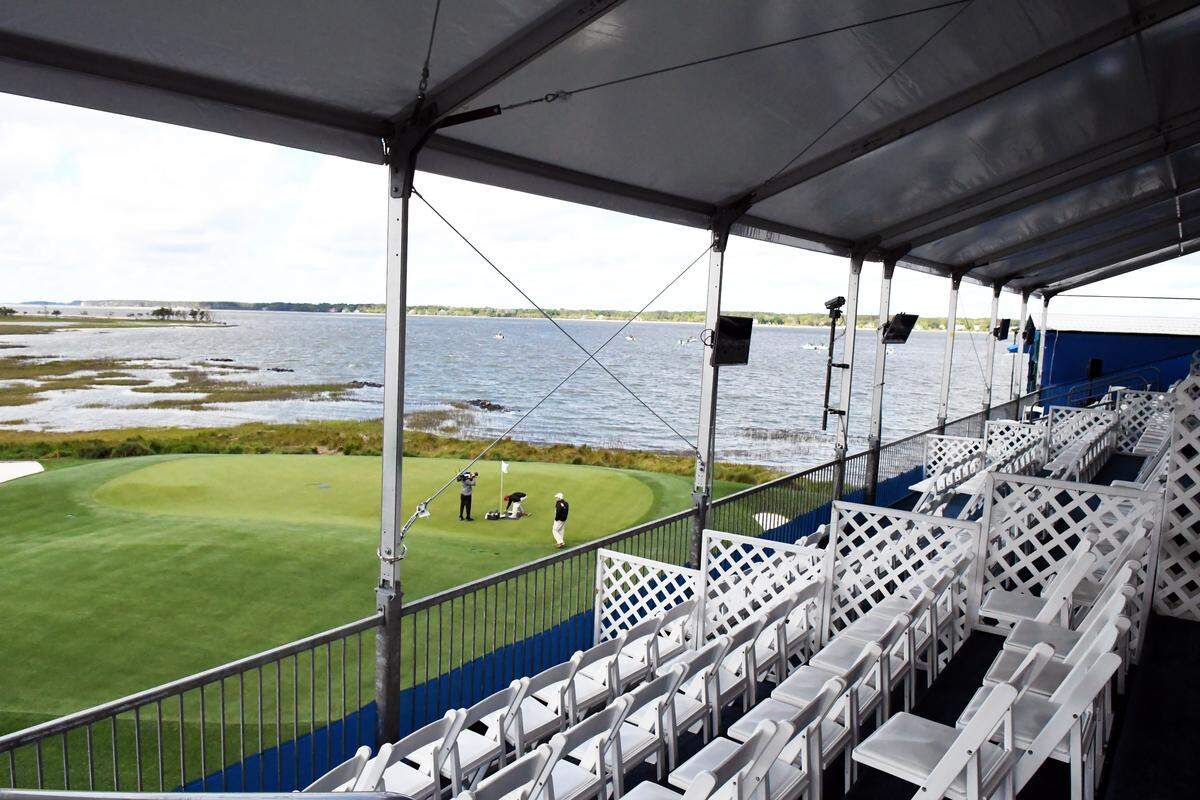 A view of the 18th green as seen from The Marriott Resort & Spa’s sky box on Saturday at the 2019 RBC Heritage Presented by Boeing. The status of the tournament is in doubt as other professional golf events have been canceled leading up to the Heritage.