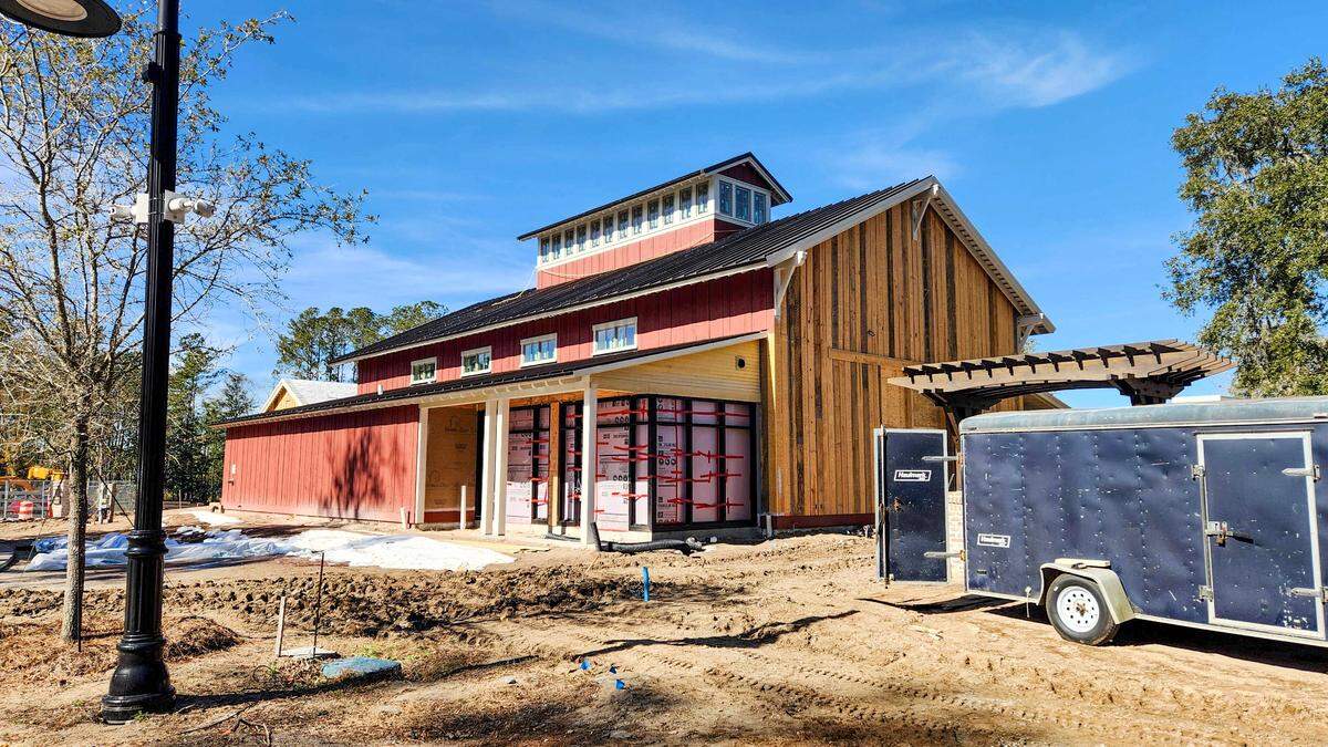 Photographed on Jan. 28, 2025, the red barn at New Riverside Barn Park is expected to be finished this year and will have the potential to host private and large-scale public events.