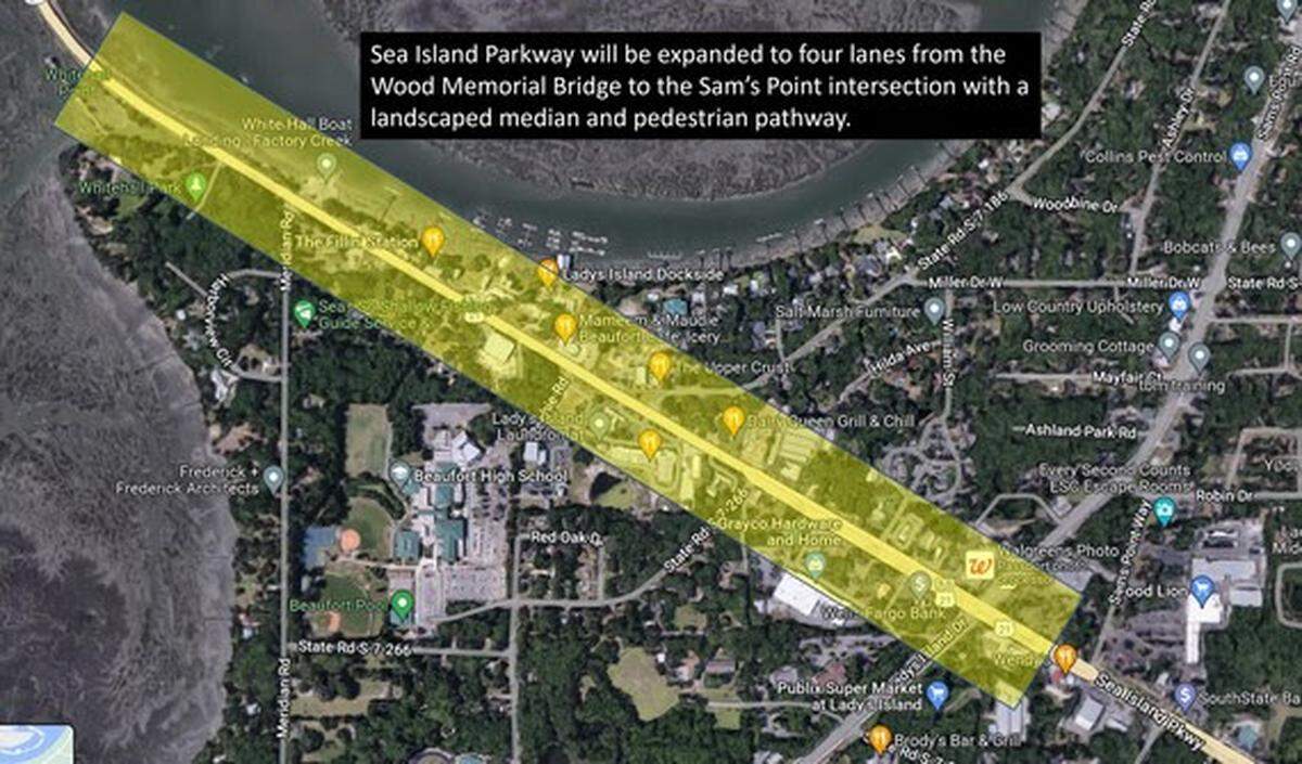 Beaufort County is moving ahead with plans to expand Sea Island Parkway to four lanes from Woods Memorial Bridge to its intersection with Lady’s Island Drive/Sams Point Road.