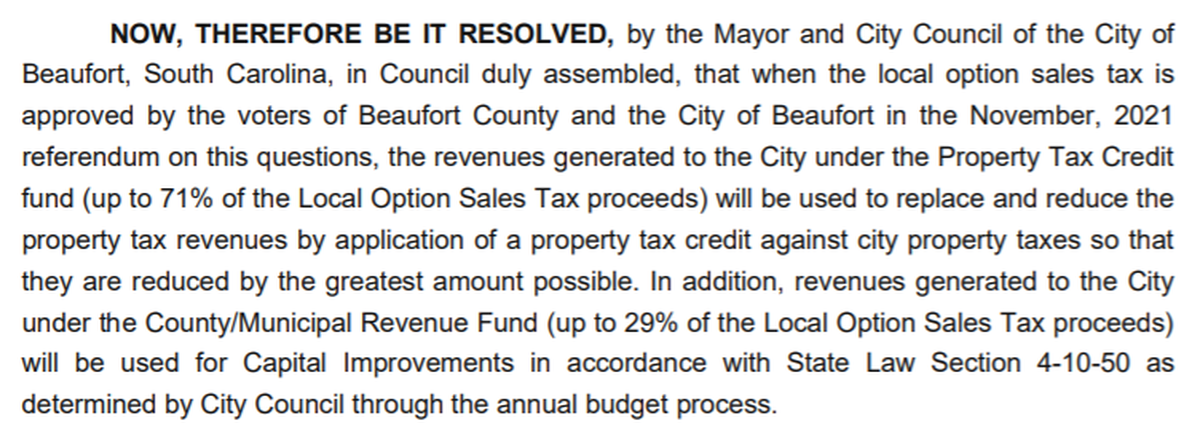 The city of Beaufort passed this resolution Tuesday.