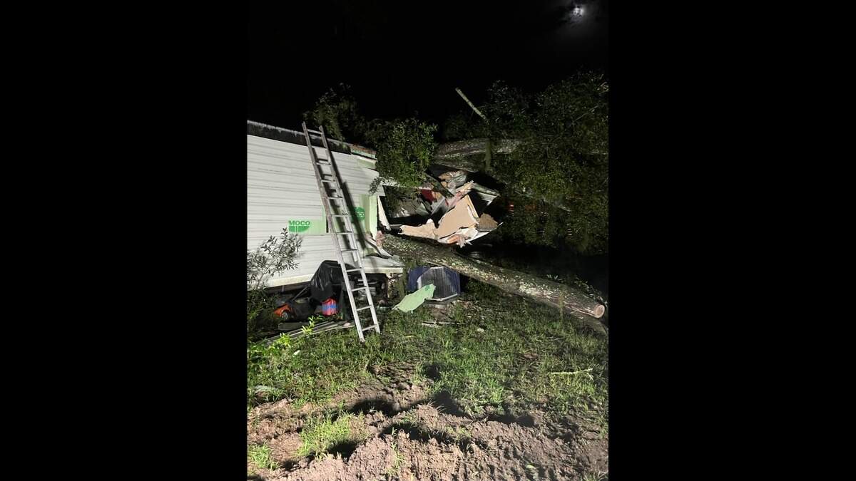 A family of five was able to escape from their mobile home in Beaufort after a tree fell on and went through the roof, according to the Burton Fire District.