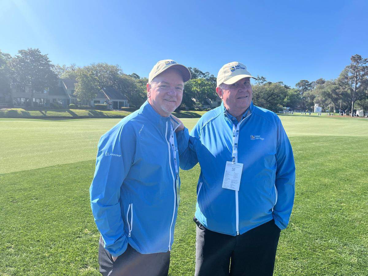 Dave Conner (left) and Mark Monroe (right) volunteered as Gallery Management for the 2025 RBC Heritage Presented by Boeing