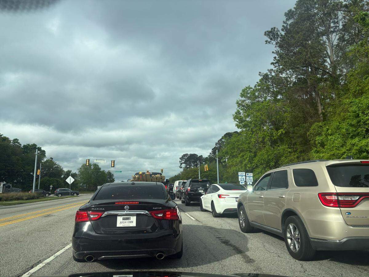 Traffic is backed up just before the Broad River Bridge at 9:12 a.m. Thursday.