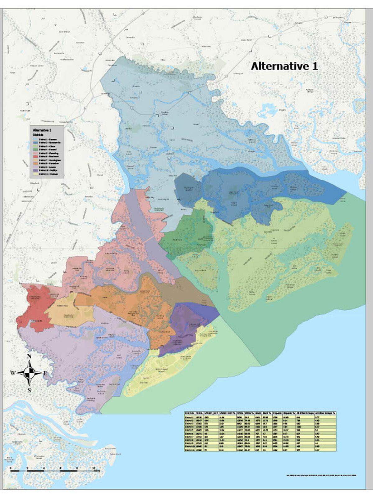 Alternative 1 for political districts by Beaufort County as drawn from census data