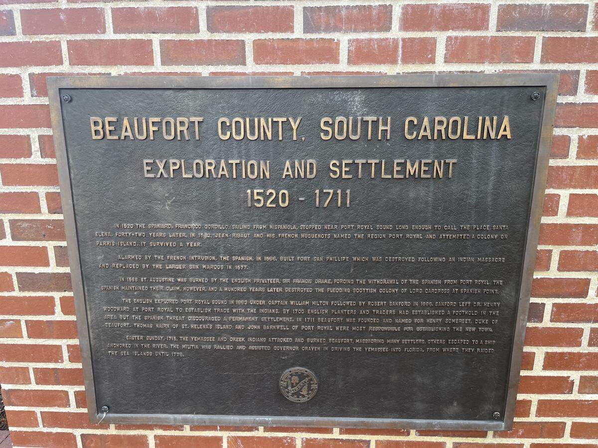 Beaufort was formally created as a city in 1711 but European exploration and settlement dates to the 1500s. Plaques, fixed to brick walls at the entrance to Waterfront Park, share the city’s stages of history.