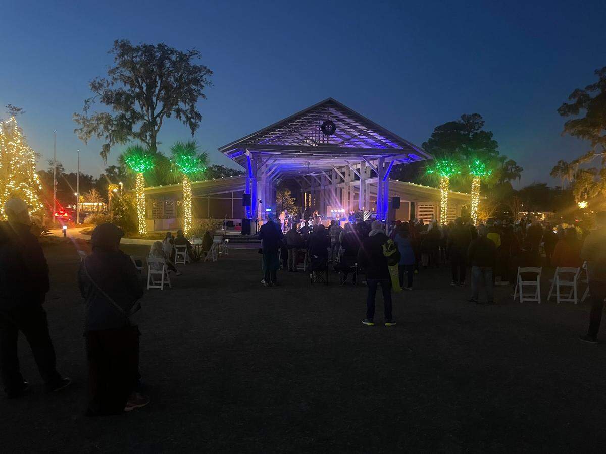 A live band plays at Hilton Head Island’s Hanukkah Celebration Dec. 7, 2023.