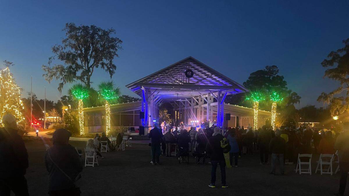 A live band plays at Hilton Head Island’s Hanukkah Celebration Dec. 7, 2023.