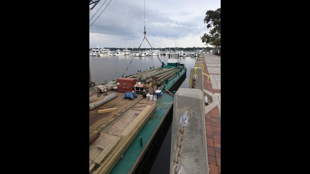 The city of Beaufort has contracted with O’Quinn Marine to install pilings adjacent to the seawall at the Henry C. Chambers Waterfront Park to allow for the mooring of shrimp boats during festivals held at the park.