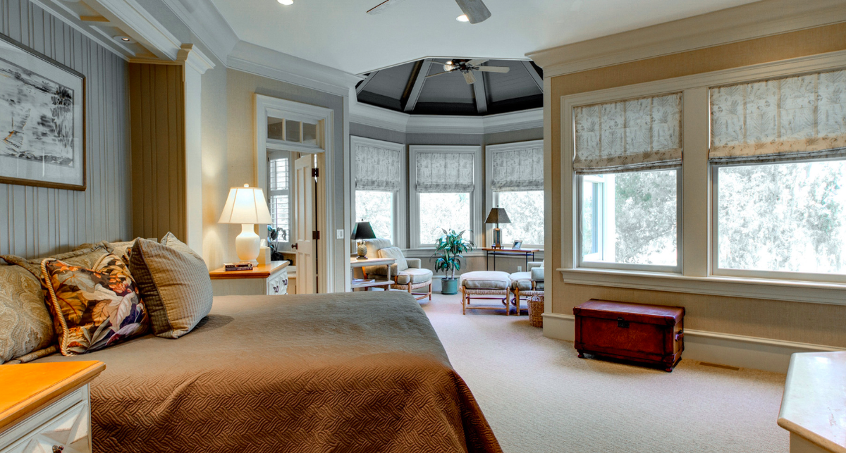The master bedroom in the Gull Island home.
