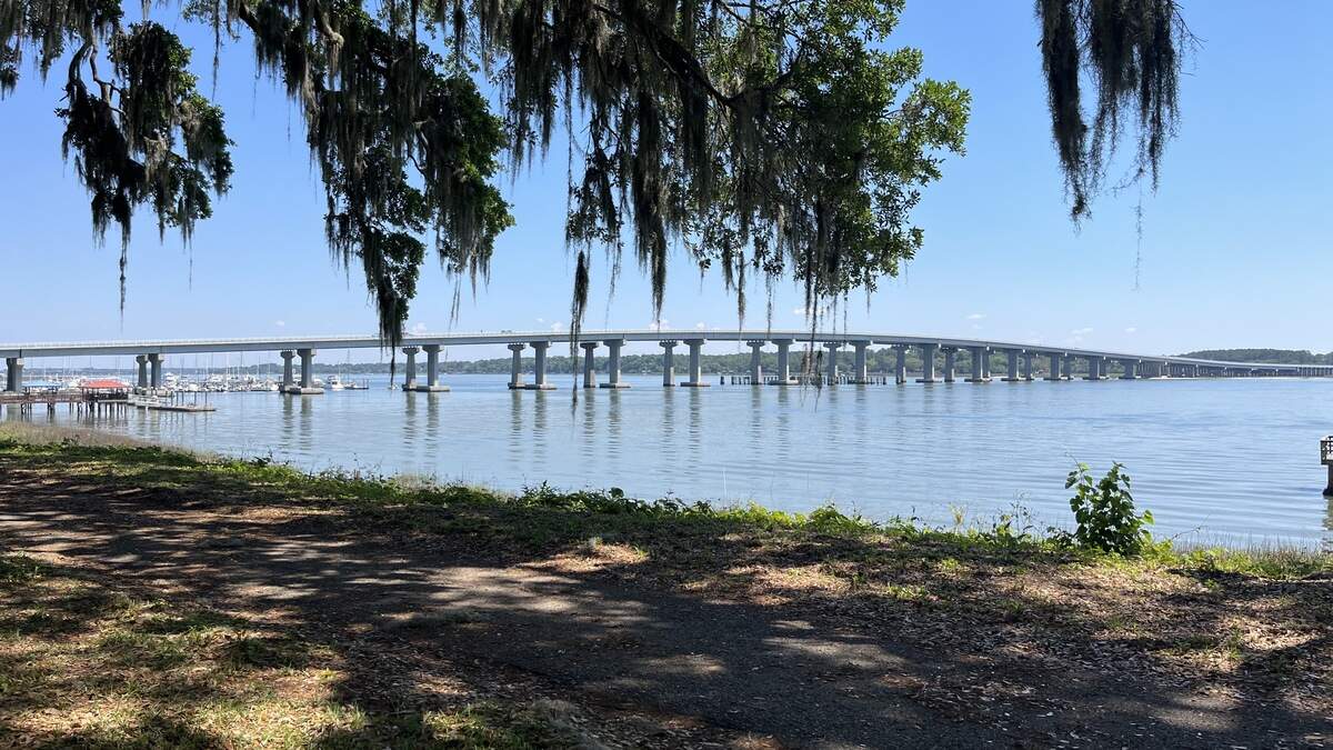 The McTeer Bridge over the Beaufort River from Naval Hospital Beaufort property. The hospital’s access to the Intracoastal Waterway makes it an ideal location for a Coast Guard training base, according to local economic development officials lobbying for the training base.