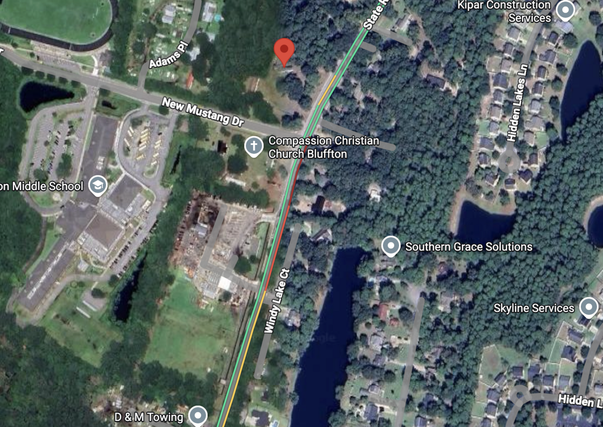 Traffic data showed significant backups on Simmonsville Road around 4 p.m. on Jan. 13, 2025, as Bluffton firefighters responded to a mobile home fire that left the home uninhabitable.