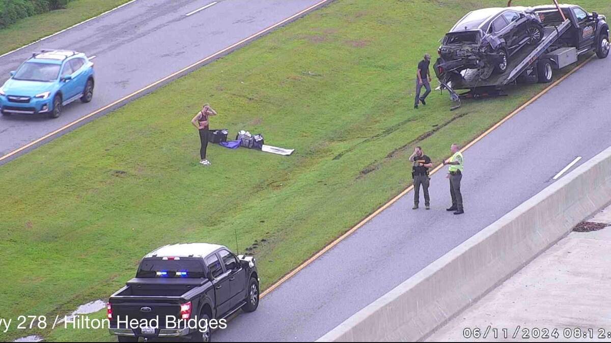 Emergency crews towed a vehicle with a badly damaged back end around 8:15 a.m. Tuesday following a crash on U.S. 278.