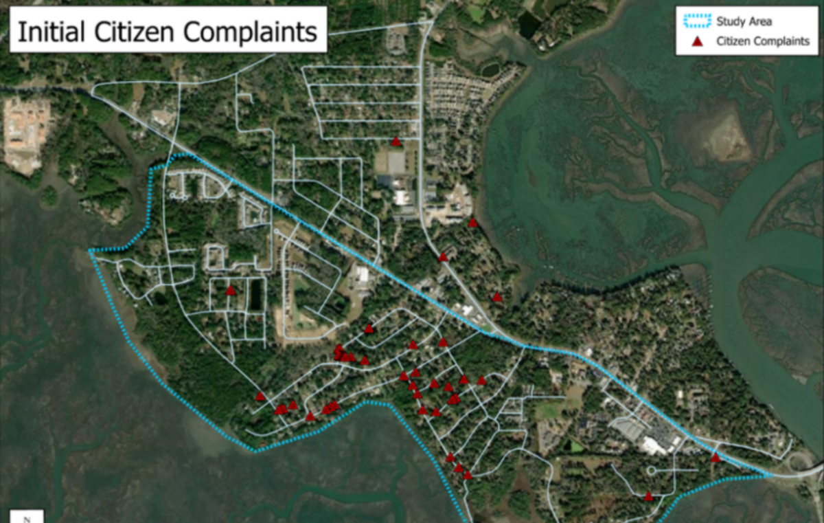 Areas in Shell Point where residents have complained about flooding.