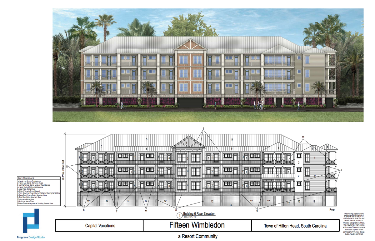 One of the planning documents for a proposed timeshare resort at 15 Wimbledon Court on Hilton Head Island.