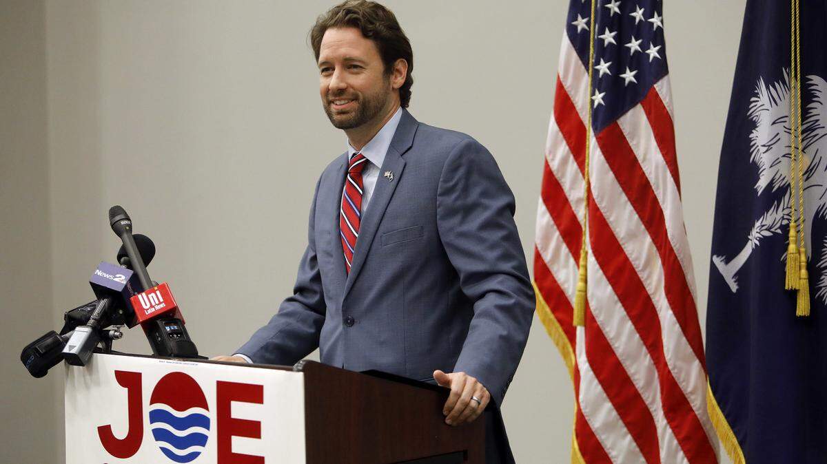 Democrat Joe Cunningham speaks during his victory press conference at the International Longshoremen’s Association hall in Charleston, S.C., Wednesday, Nov. 7, 2018. U.S. House candidate Cunningham used a personal touch and concern for local issues like offshore drilling to beat a Republican in conservative South Carolina.