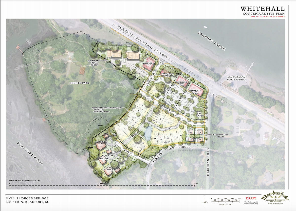 Conceptual plans for the Whitehall development on Lady’s Island approved by the city of Beaufort’s Metropolitan Planning Commission on Dec. 14, 2020.