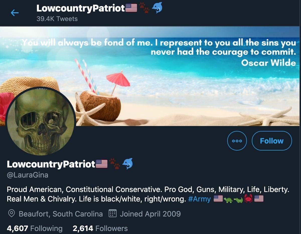 A screenshot of @LauraGina’s twitter profile.