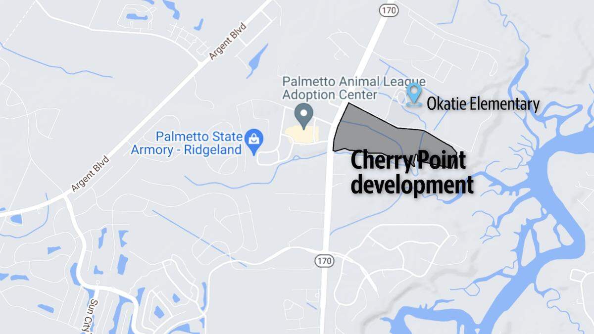 Location for proposed new development along S.C. 170 and Cherry Point Road in Okatie.