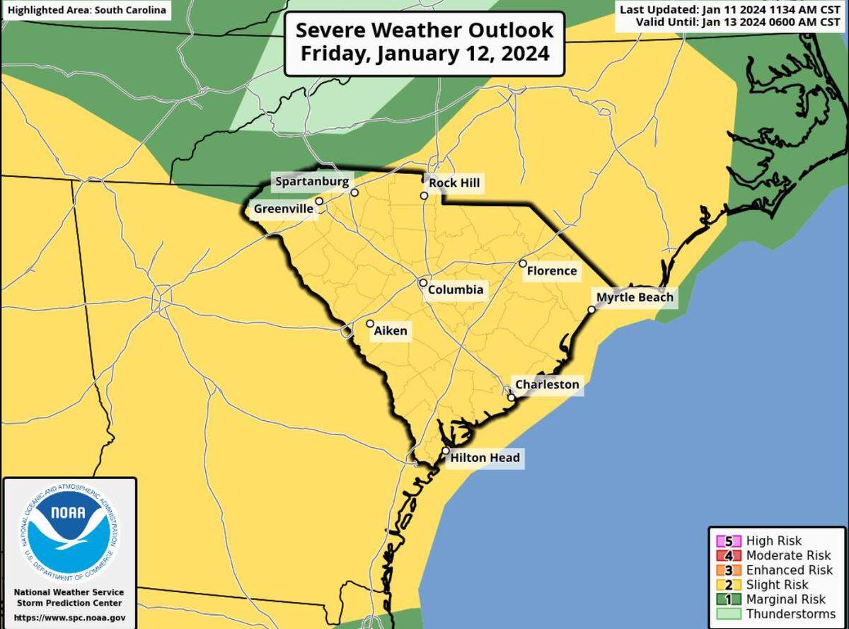 Severe weather outlook on Friday, Jan. 12, 2024.