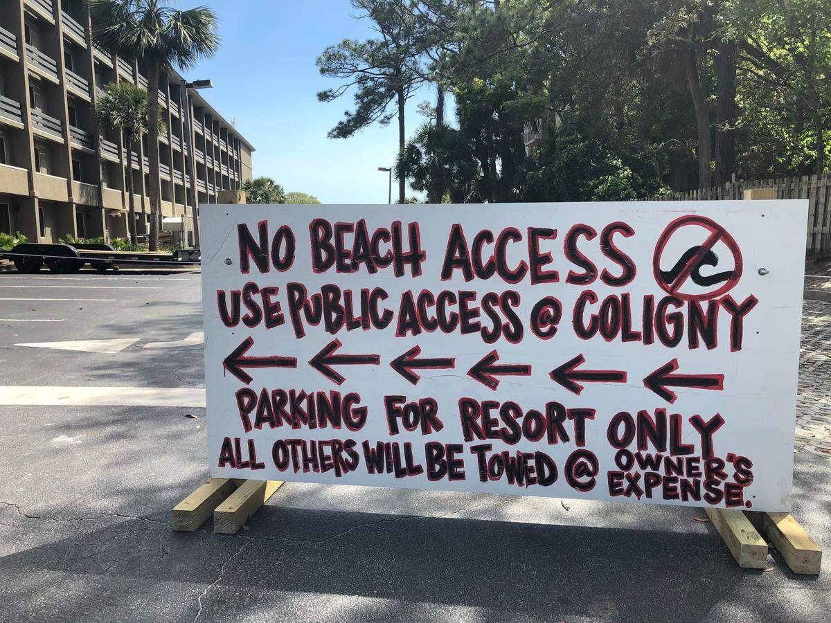 The parking lot at Holiday Inn’s The Beach House resort, which is adjacent to Coligny Beach, was closed on Saturday, March 21.