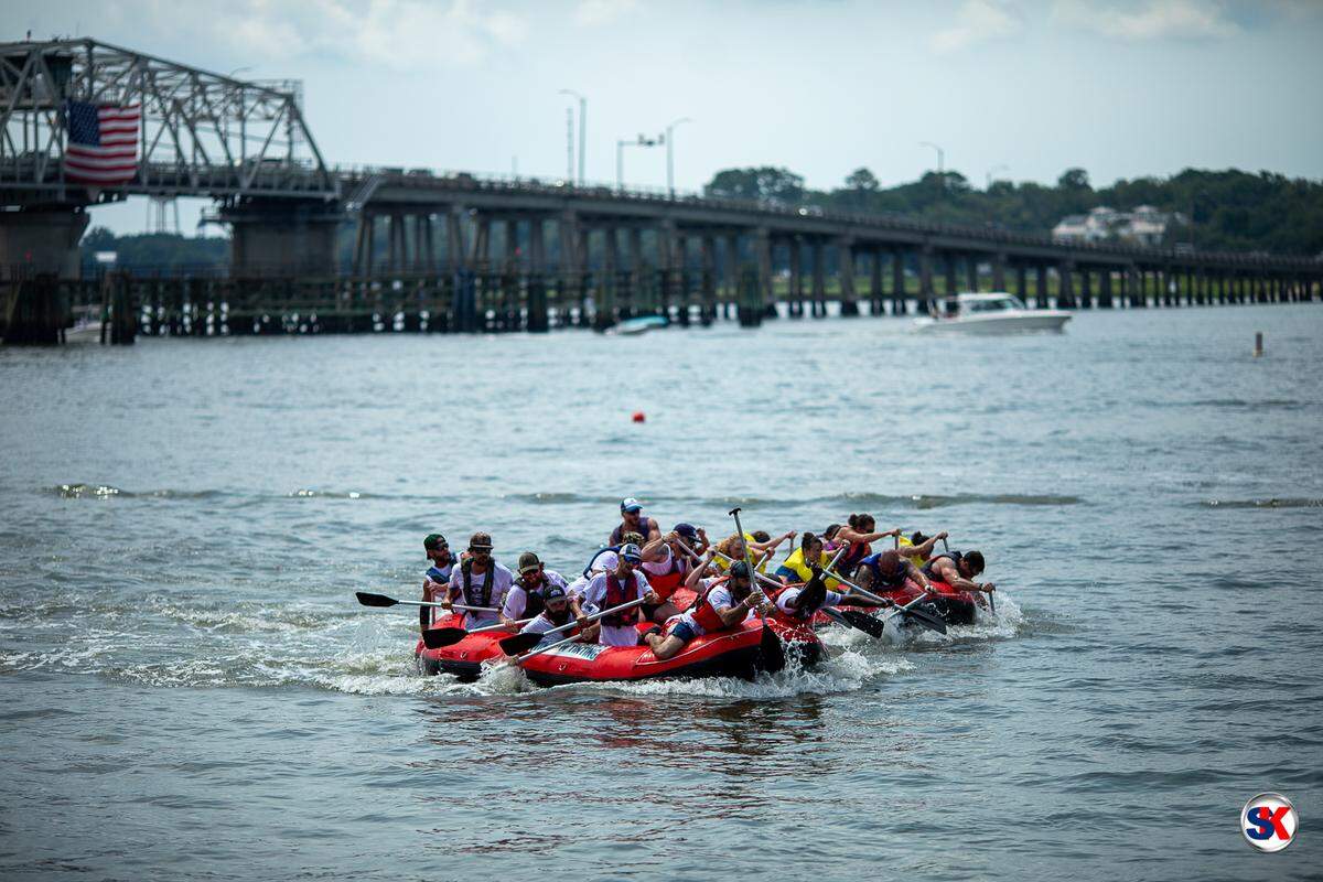 Participants in the raft race battle it out on the Beaufort River during the Beaufort Water Festival on Saturday. The festival continues this week with more music entertainment and the Lowcountry Supper at Waterfront Park. “Feels like” temperatures as high as 110 are possible through Thursday.