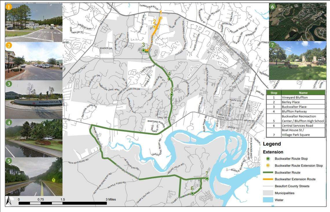 A proposed trolley route through Bluffton via Buckwalter Parkway.