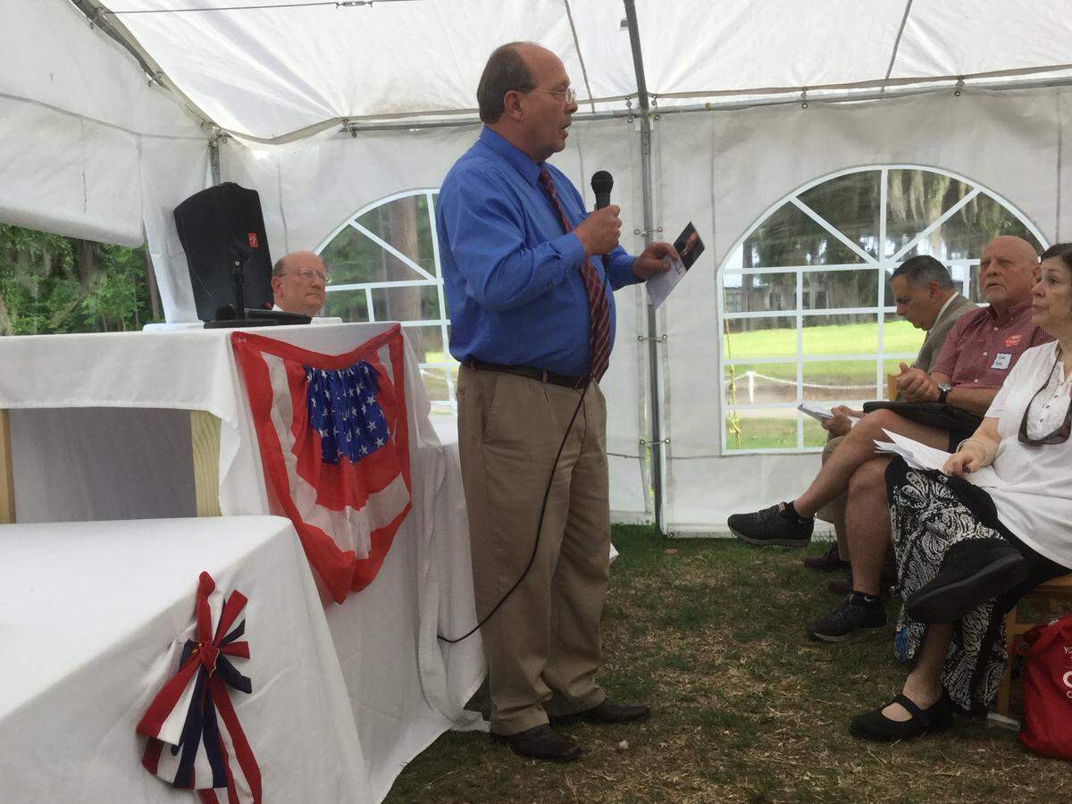 George Wright, candidate for Beaufort County Auditor, addresses members of the Beaufort County Republican Party during a forum Thursday, May 17, 2018, at Rose Hill Golf Club in Bluffton, S.C.