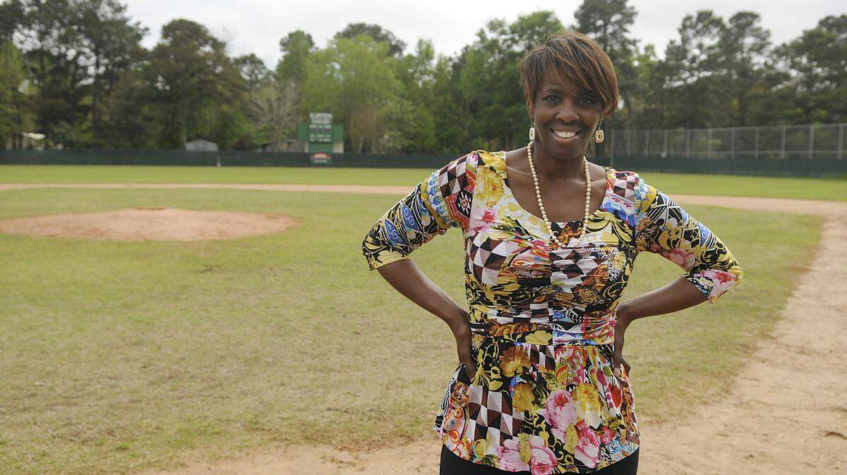 Sharon Brown, chairperson of the Bluffton Area Community Association, stands for a portrait on the Eagles Field at the Community Field-Sam Bennett Sport complex on Monday afternoon in Bluffton.  The Bluffton Field of Dreams Project is a plan to renovate Eagles Field and the Bluffton Area Community Association, the Bluffton Eagles Baseball Field Board and the Lowcountry Community Church are looking for volunteers to help during a workday on May 4.  Renovations to the complex include demolition of several structures, fence repair, painting and landscaping in addition to upgrades to the bathrooms and concession stand.