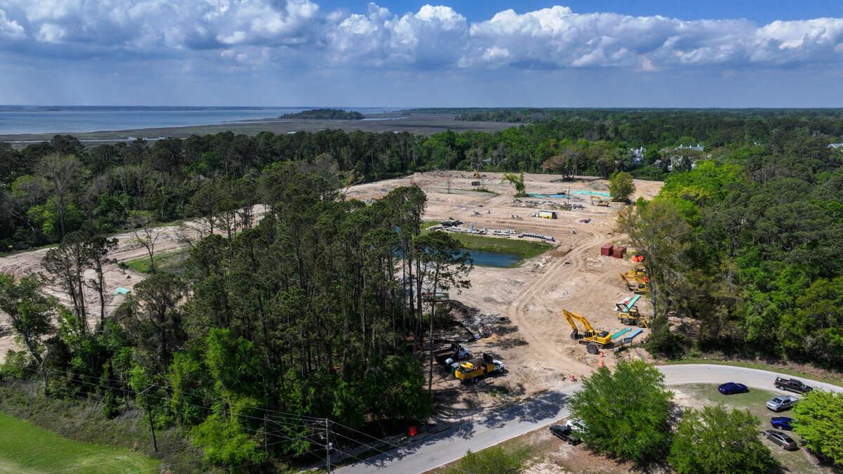 According to a social media post by general site contractor Gulf Stream Construction, this site photographed on April 9, 2025, is for a townhome community by Forino called Shearwater at the Broad, located on the banks of the Broad River in the Town of Port Royal.