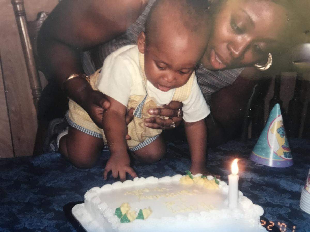 Michelle and Malik on his first birthday.