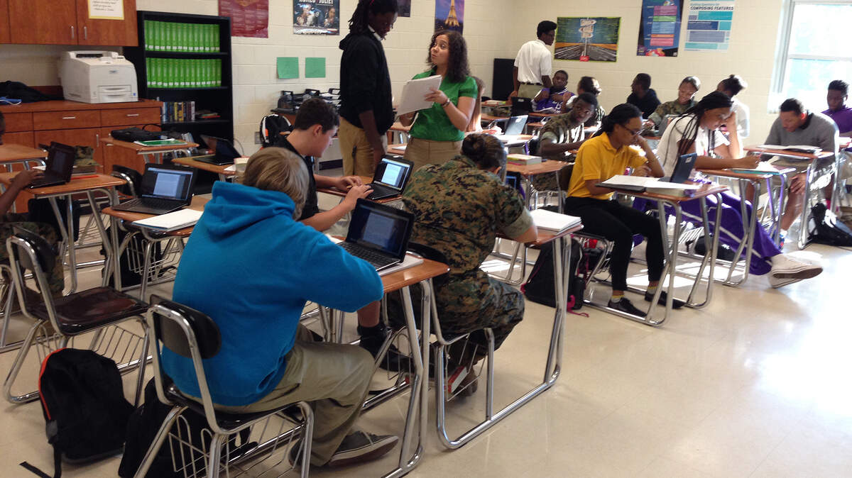 Students at Whale Branch Early College High School take part in a class offered at the school through the Technical College of the Lowcountry as part of the district's Early College Credit Opportunities program. This program allows students to satisfy their high school credits while also earning college credits.