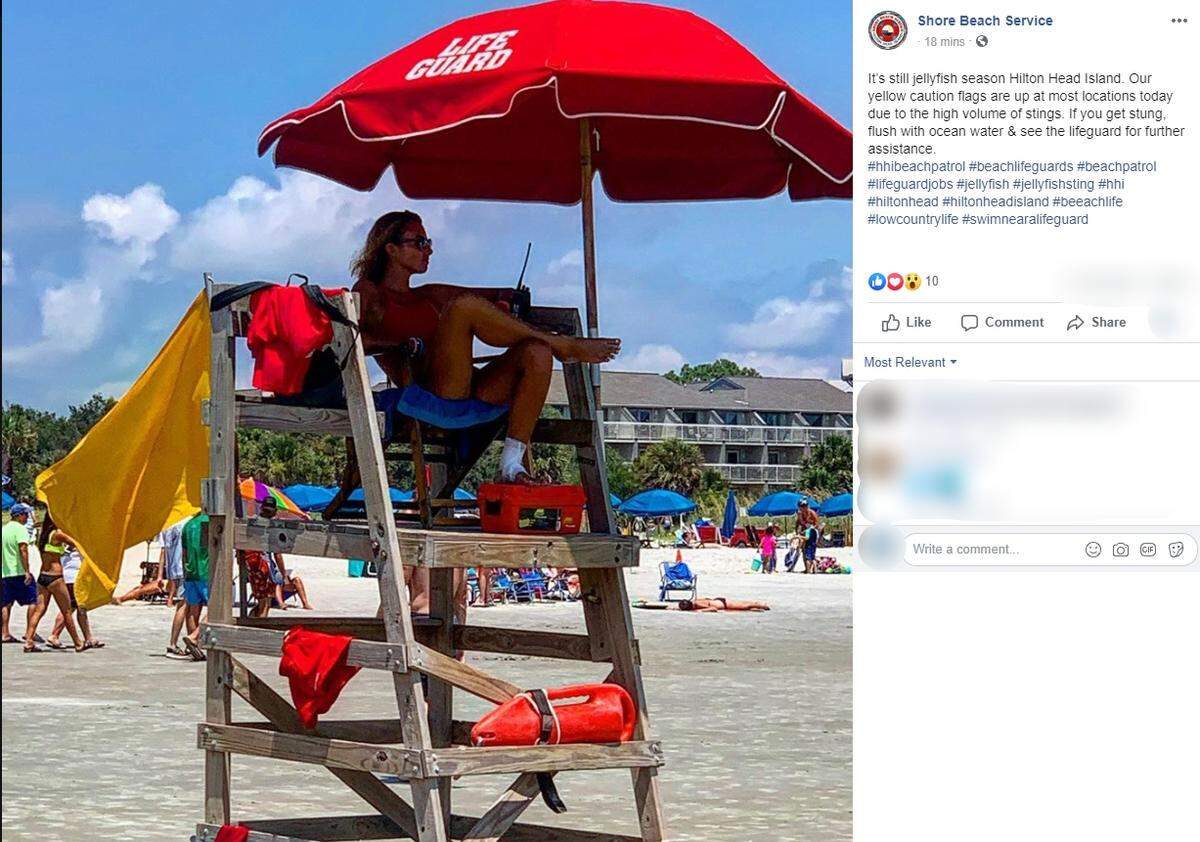 A Facebook post by Shore Beach Service on Hilton Head reminded beachgoers that “it’s still jellyfish season.” Yellow warning flags were posted at all lifeguard stands Aug. 13.