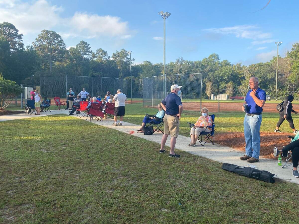 Early voters line up at the Bluffton Elections office on Ulmer Road on October 14, 2020.