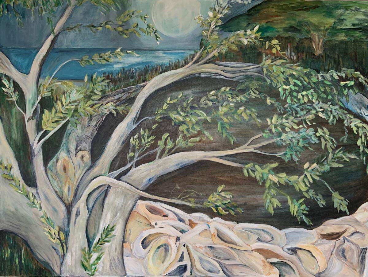 Judy Blahut’s depiction of the Sea Pines Shell Ring for the Hilton Head Middle School history gallery.