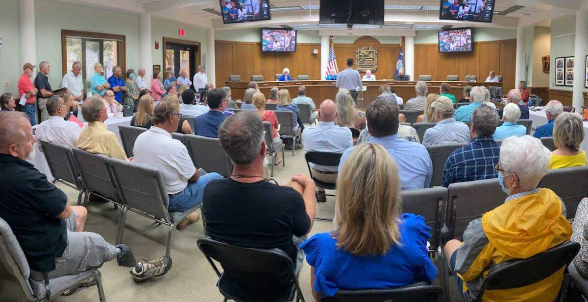 Residents filled the County Council chambers during a discussion about widening Sea Island Parkway.