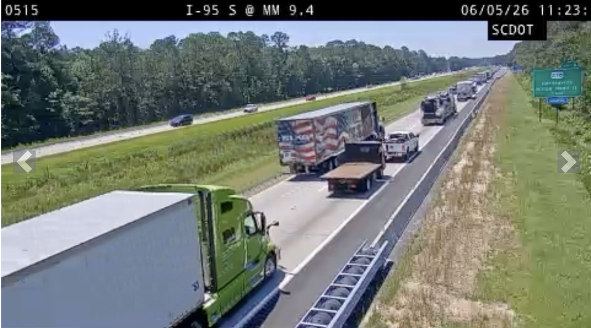 Traffic congestion lasted several miles on the southbound lanes of Interstate 95 near Exit 8 around 12 p.m. on June 5, 2026. 
