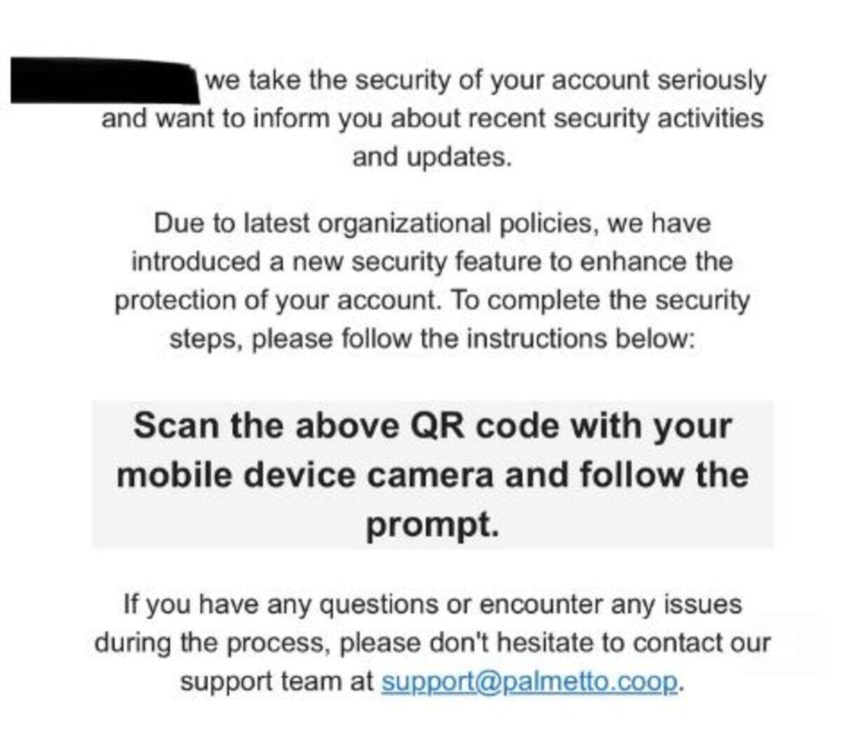 A screenshot of the suspicious emails some Palmetto Electric Cooperative members have received.