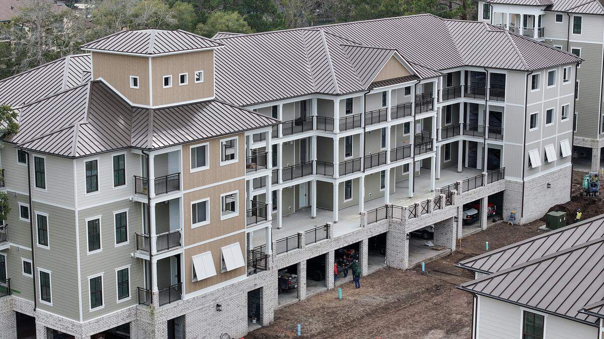 Work continues on The Maidencane Resort Hilton Head on Feb. 25, 2026, located near Folly Field Beach on Hilton Head Island.  Managed by Capital Vacations Resort Management, the website notes that one and two-bedroom timeshares will be available. 