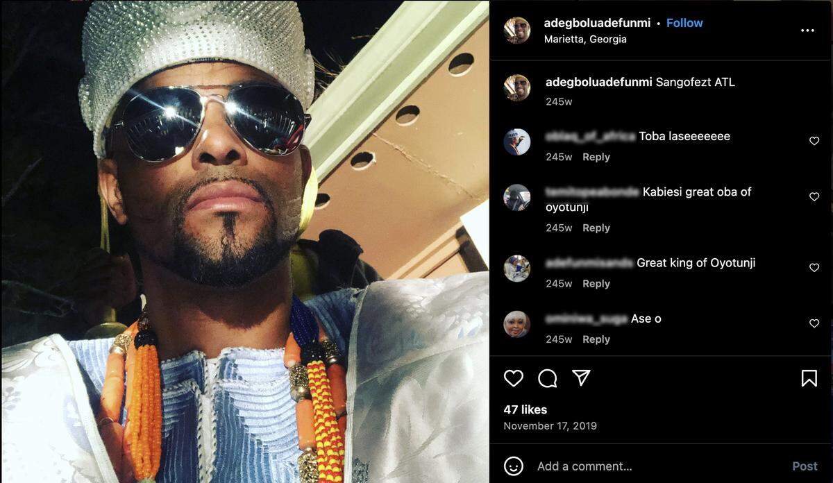 In an Instagram post shared in 2019, traditional facial scars of Nigerian culture are visible on the cheeks of Adegbolu Adefunmi II, the former ruler of the Oyotunji African Village in Sheldon. Adefunmi was killed in a stabbing inside the village on Monday afternoon.