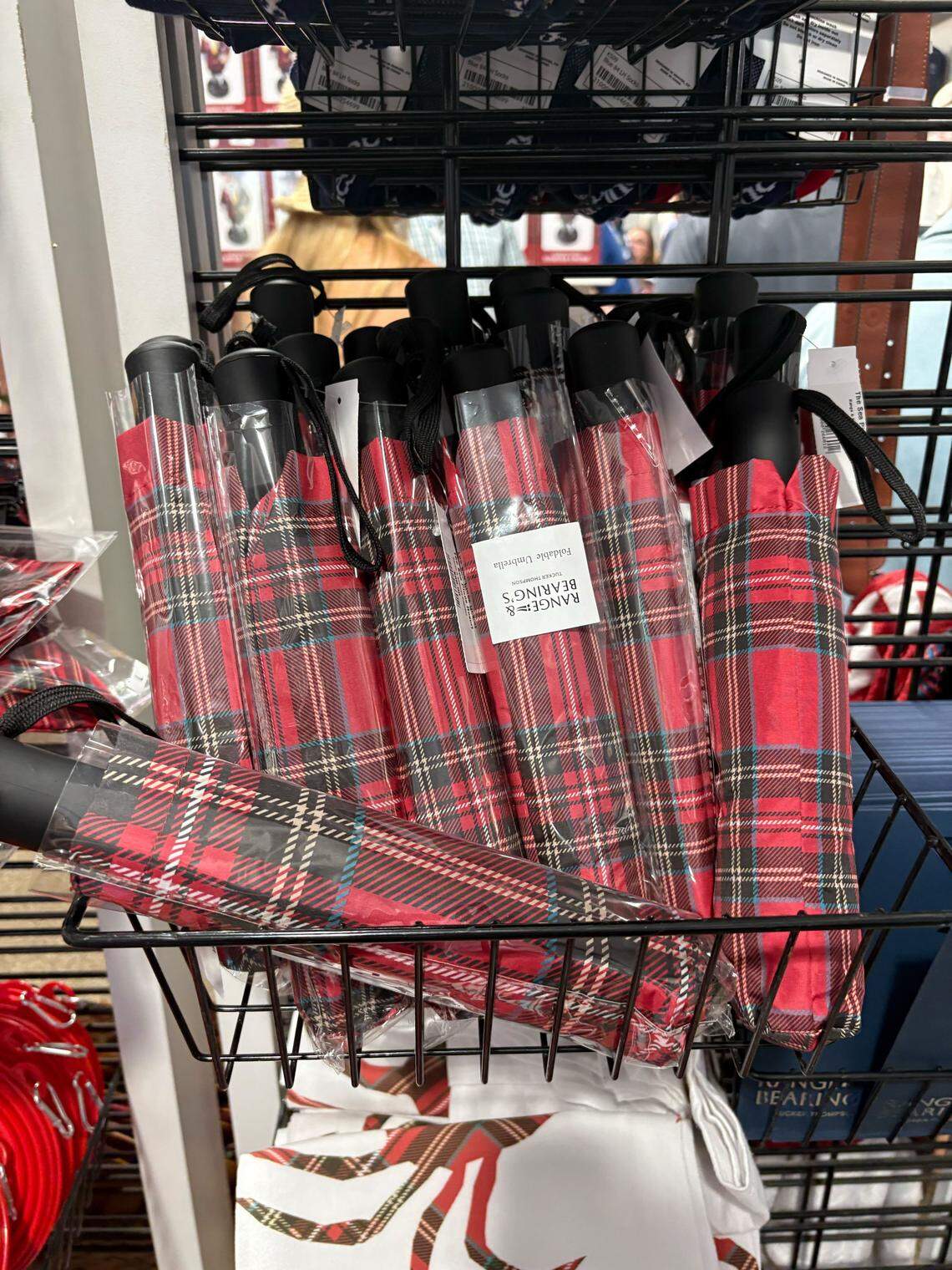 Tartan plaid umbrellas for sale at RBC Heritage at the Sea Pines Resort in Hilton Head Island.