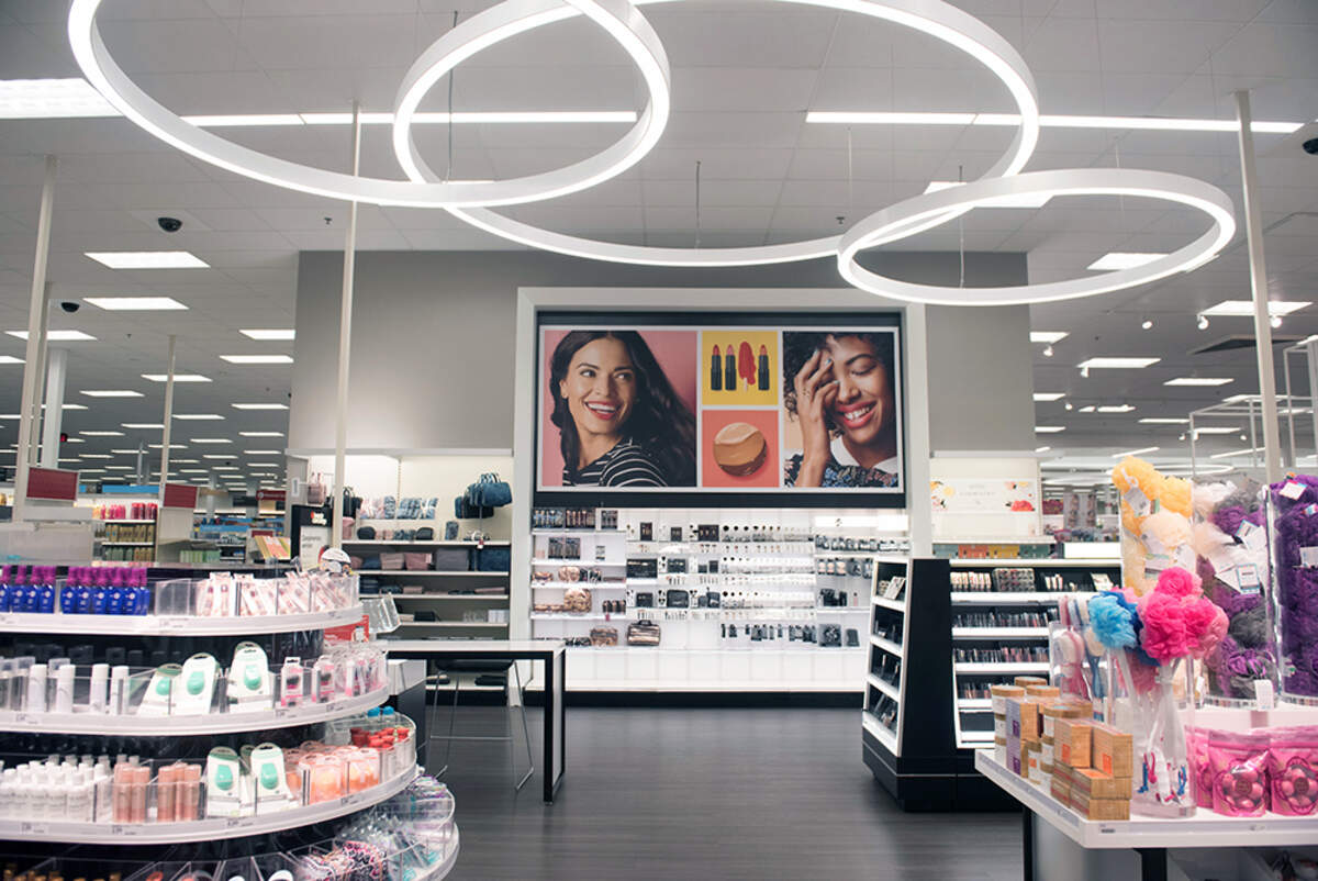 The Target store in Gainsville, Virgina, features circular LED lighting overhead.