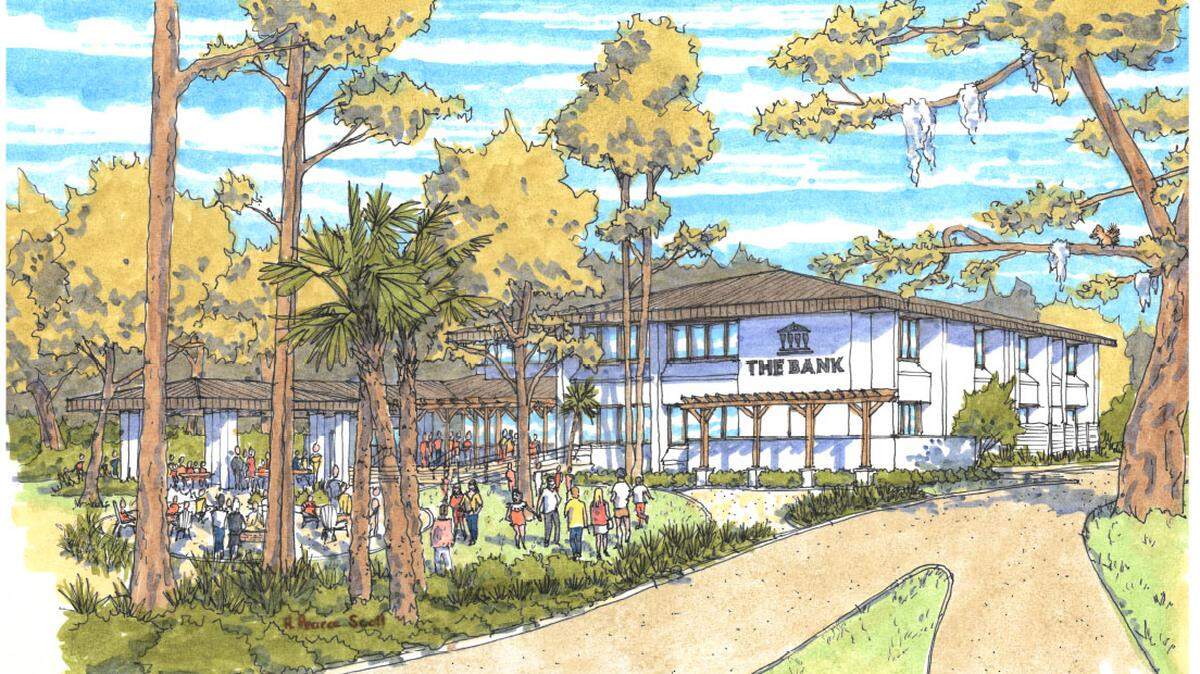 This rendering shows The Bank, a beer garden and restaurant complex set to open in spring 2023 on Hilton Head Island’s south end.