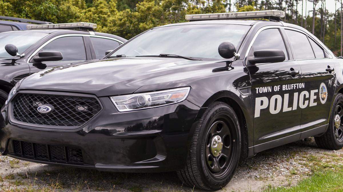 A Bluffton Police Department sedan parked at police headquarters in Bluffton on Oct. 12, 2020.