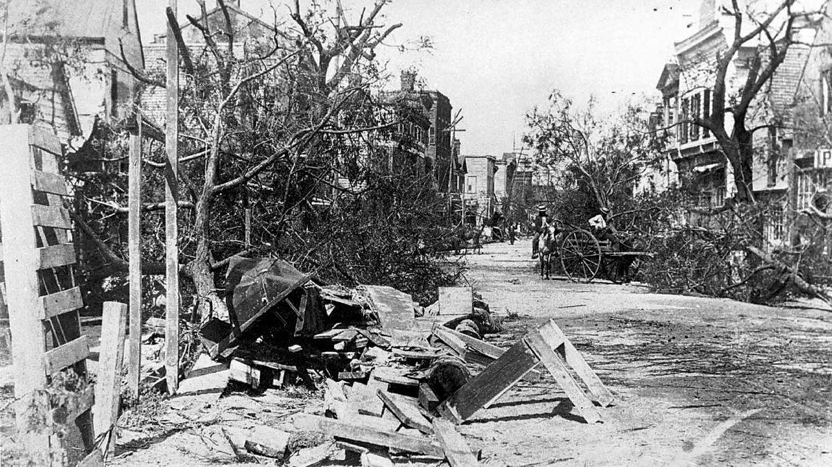 Bay Street, in downtown Beaufort, following the great hurricane of 1893.