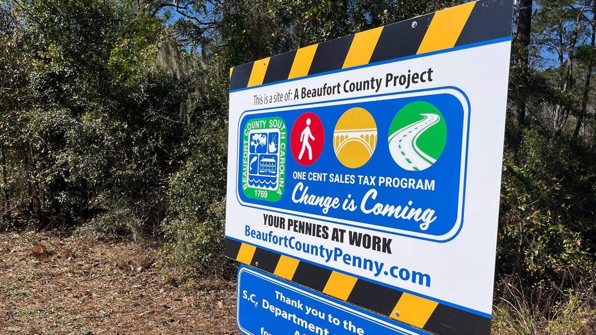 A sign alerts the public that funds OK’d in the 2018 penny tax referendum will pay for part of a $4.9 million pathway replacement along Laurel Bay Road.